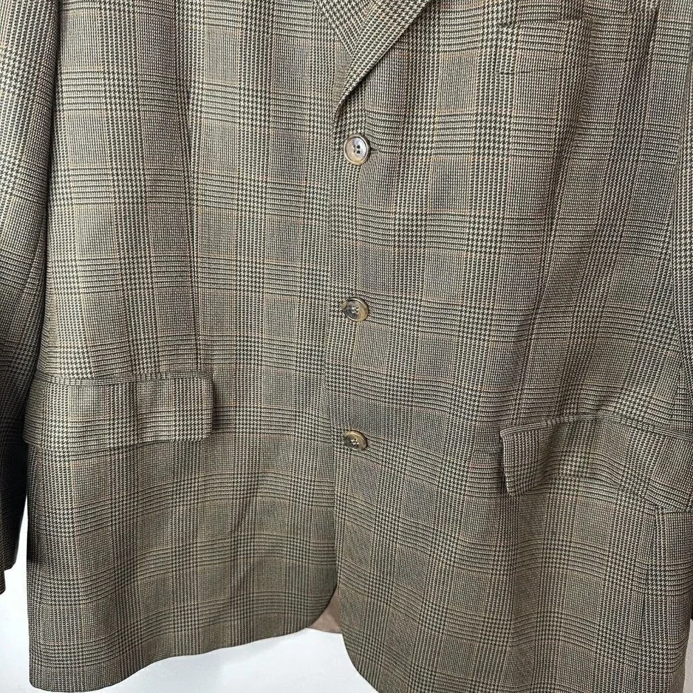 Brooks Brothers 346 Men's 3-Button Blazer Brown Houndstooth‎ 100% Wool Size 44R